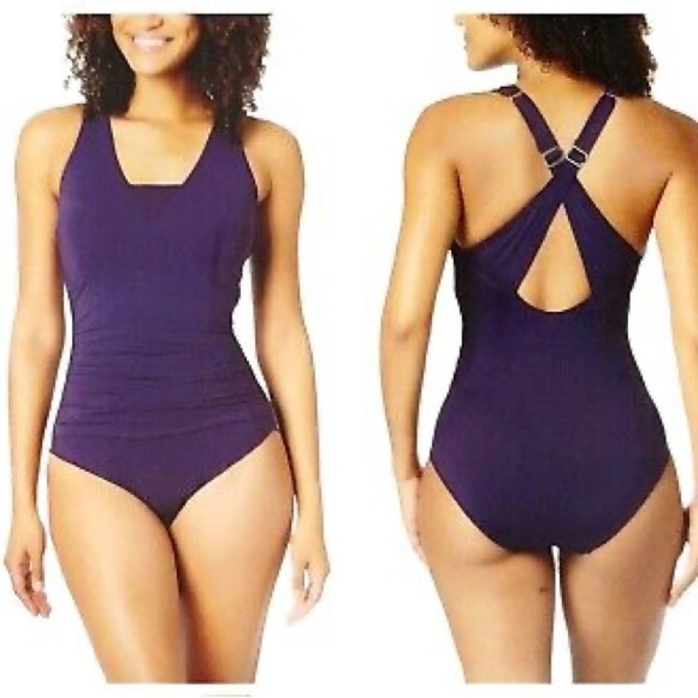 Lands' End Deep Purple One Piece Swimsuit Racerback